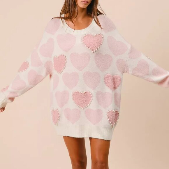 BiBi Heart Pattern Sweater with Pearl Detail - Picture 5 of 16